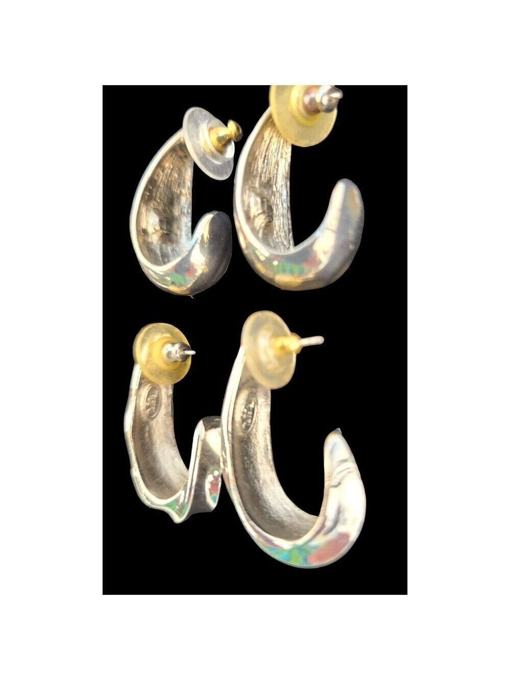 Trifari Silver Oval Hoop Earrings 2 Sets 2 Backings